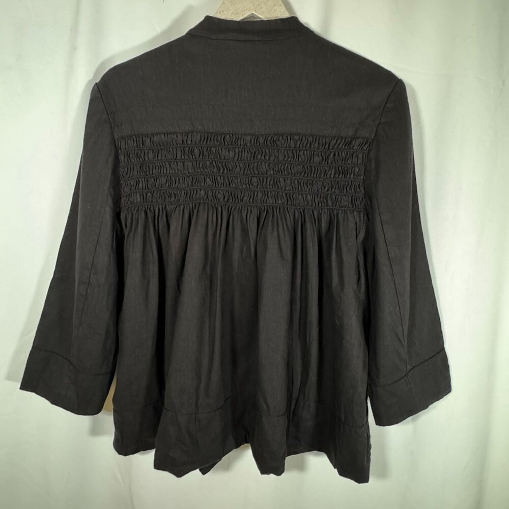 Max Studio Women’s Cropped Linen Jacket Size Large Black Rayon Lining - Picture 2 of 14